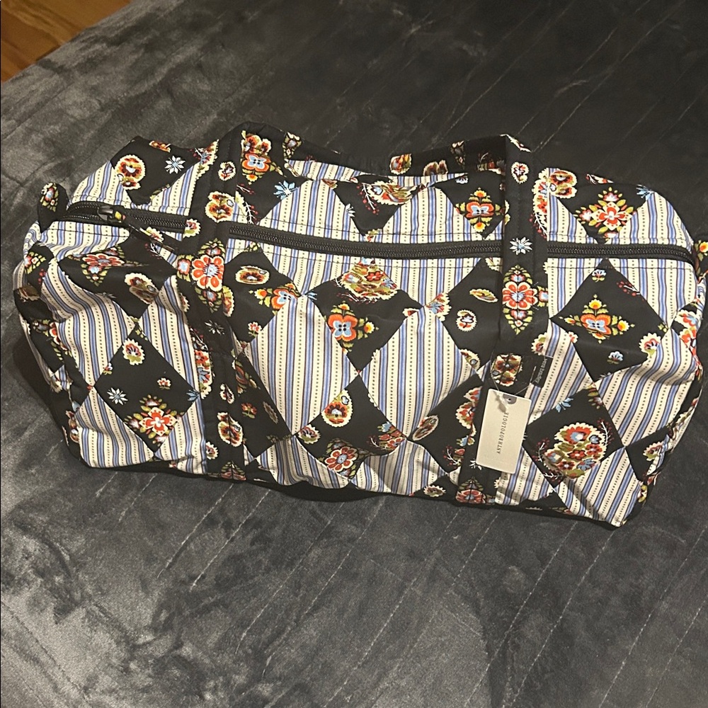 Anthropologie Black and White Patterned Travel Bag
